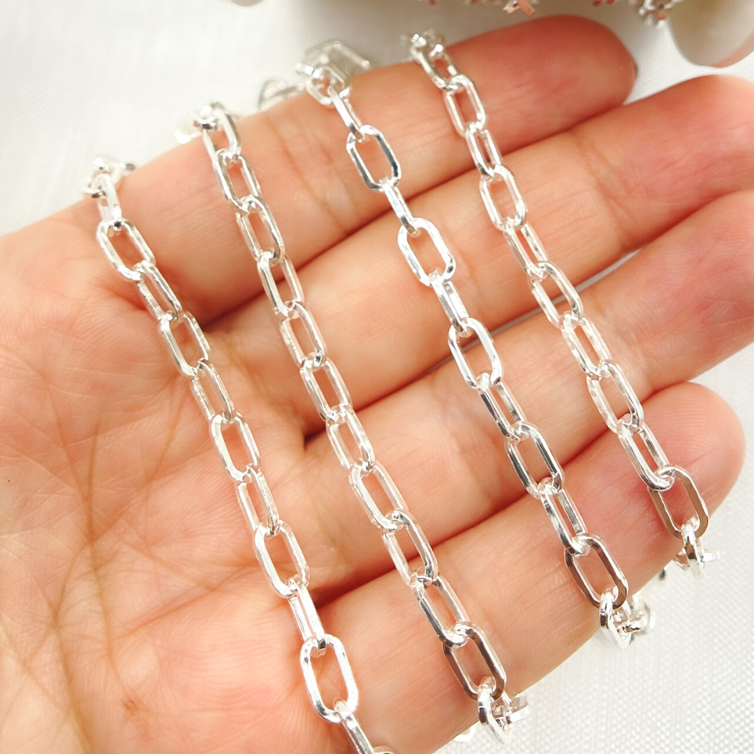 925 Sterling Silver Hollow Flat Paperclip Link Chain. V151SS