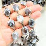 Load image into Gallery viewer, Coated Grey Moonstone Organic Shape Bezel Oxidized Wire Chain. CMS3
