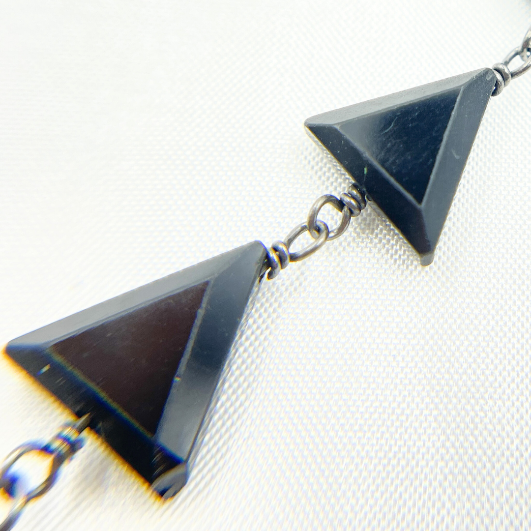 Black Spinel Triangle Shape Oxidized 925 Sterling Silver Wire Chain. BSP50