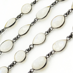 Load image into Gallery viewer, White Moonstone Oval &amp; Pear Shape Bezel Oxidized Wire Chain. WMS36
