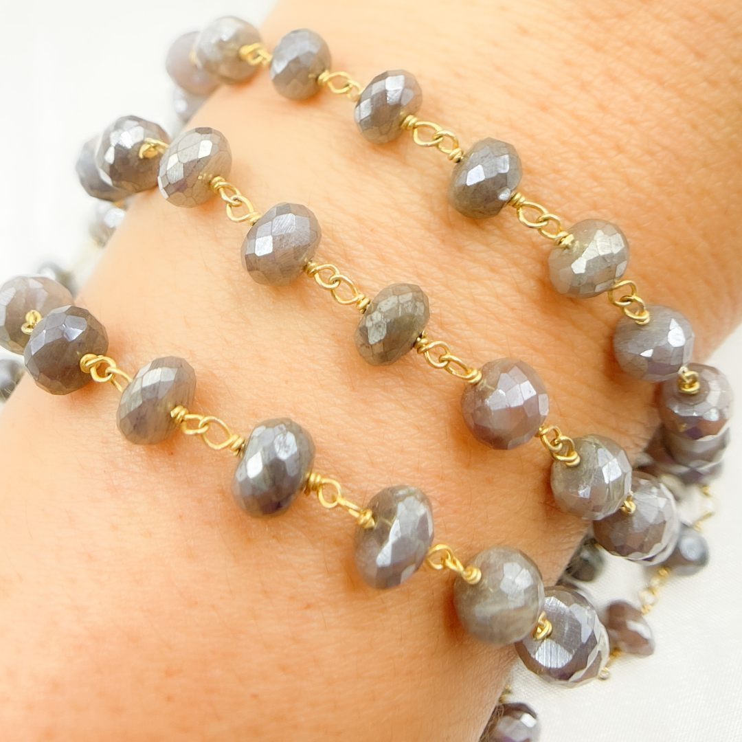 Coated Taupe Moonstone Gold Plated Wire Chain. CMS82