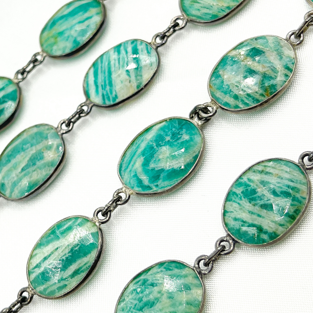 Amazonite Oval Shape Oxidized Wire Chain. AMZ3