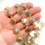 Load image into Gallery viewer, Coated Light Grey Round Shape Bezel Gold Plated Wire Chain. CMS115
