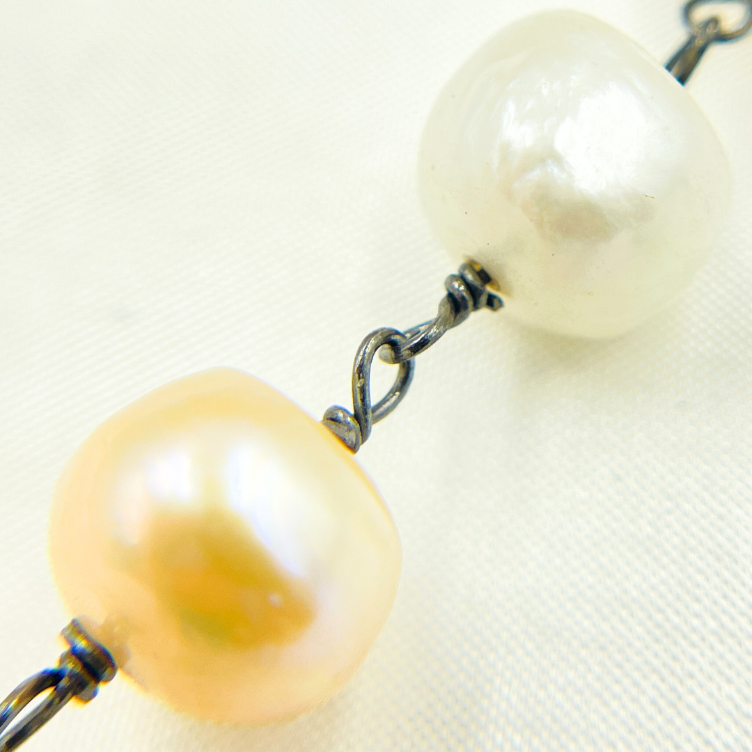 Peach Pearl Oxidized Oxidized Wire Chain. PRL44