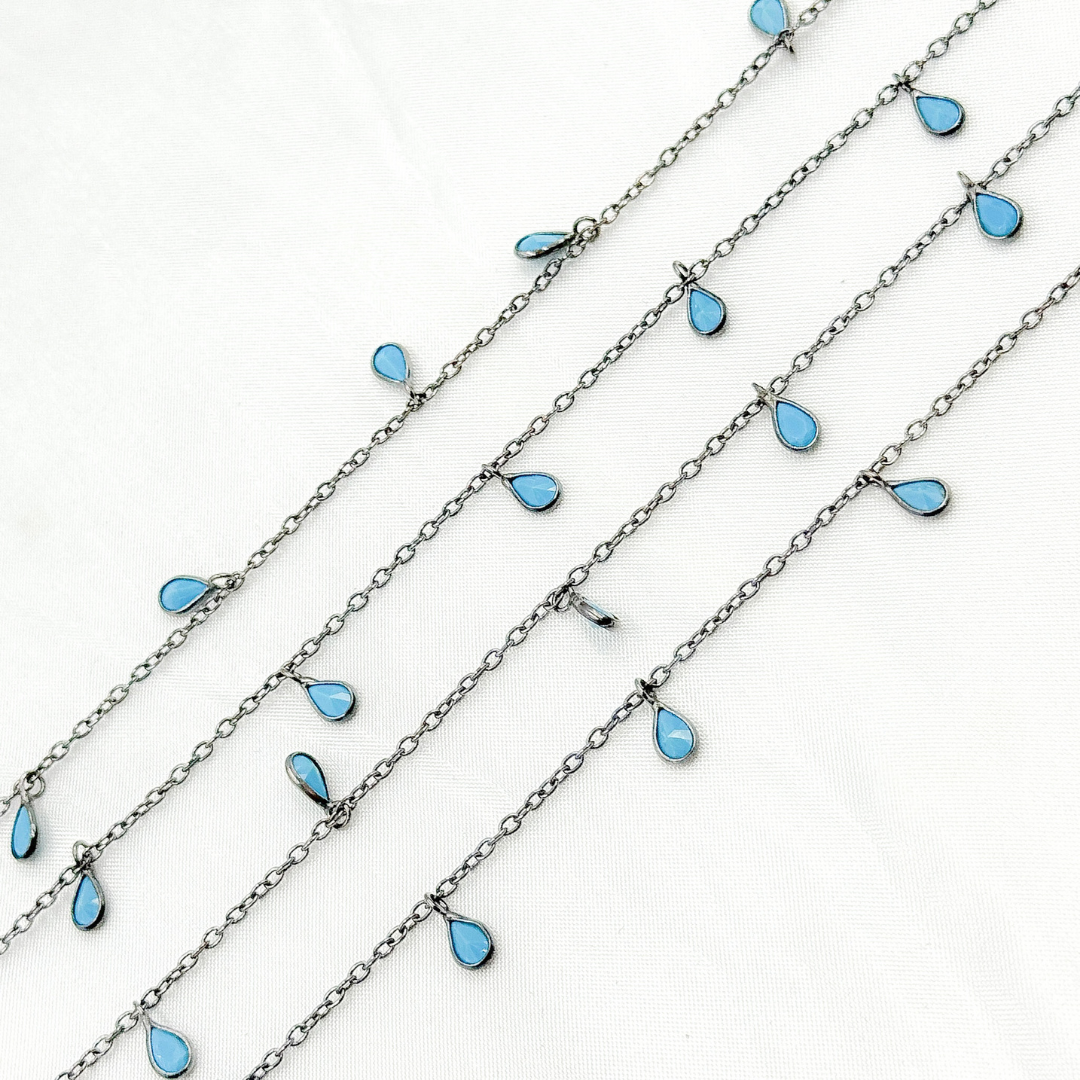 Blue Cubic Zirconia Pear Shape Dangle Chain. CZ68