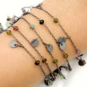 Multi Tourmaline and Dangle Disc Oxidized Wire Chain.