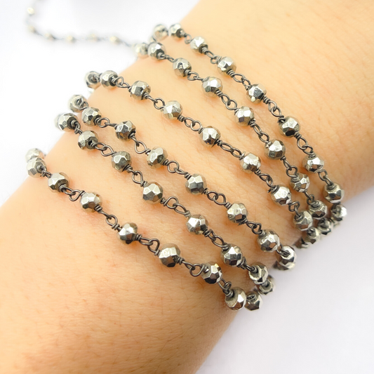 Steel Pyrite Black Rhodium 925 Sterling Silver Wire Chain.