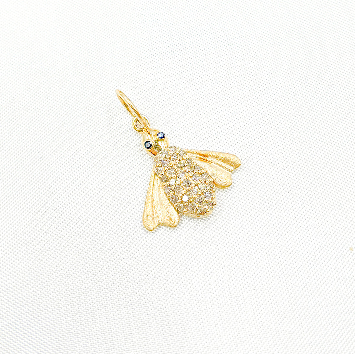 14k Solid Gold Diamonds & Blue Sapphire Insect Charm. GDP491