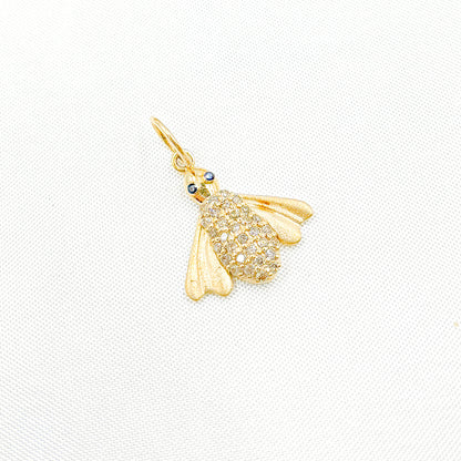 14k Solid Gold Diamonds & Blue Sapphire Insect Charm. GDP491