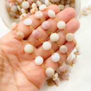 Pink Opal Gold Plated Wire Chain