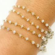 White Moonstone Organic Shape Bezel Gold Plated Wire Chain