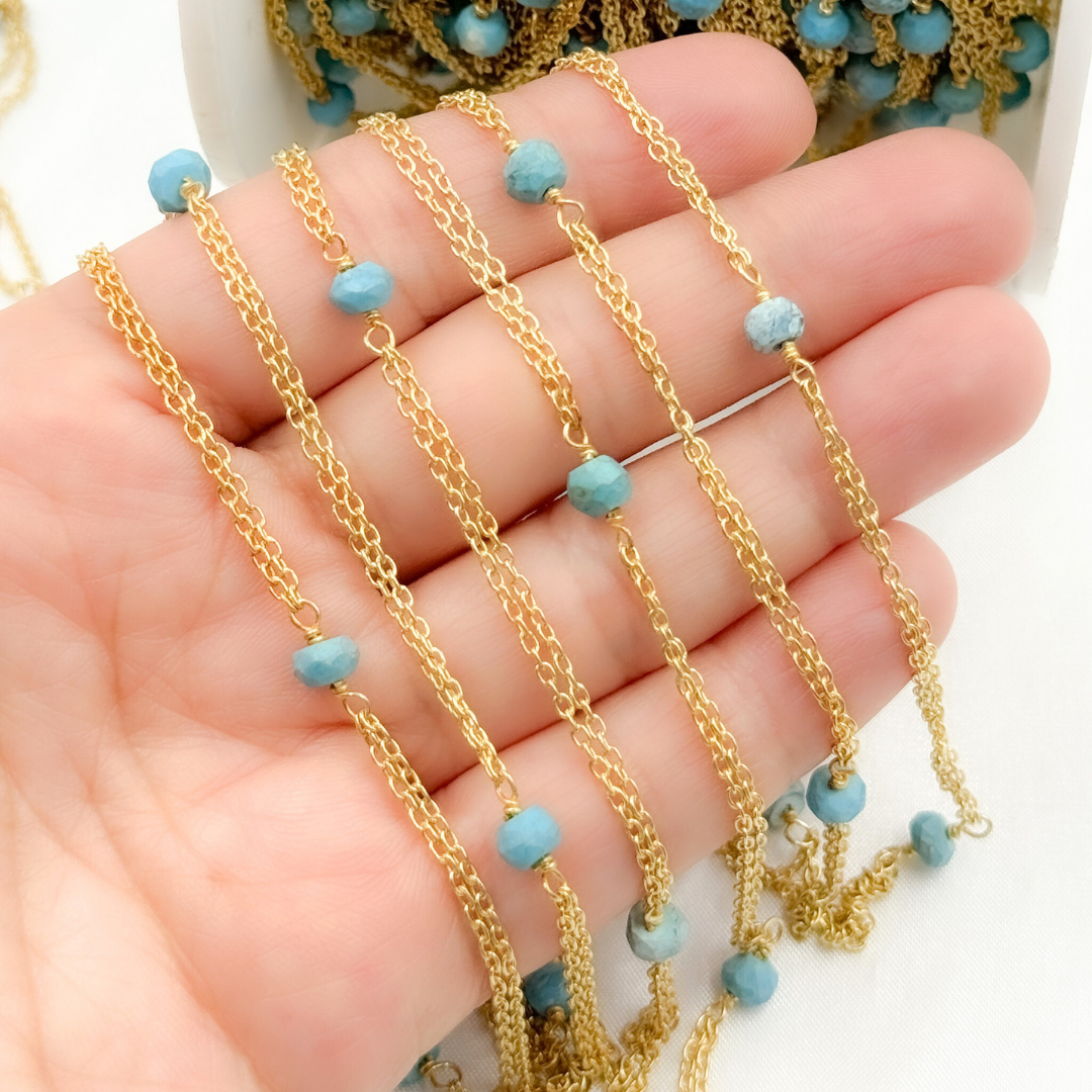 Turquoise Double Gold Plated Connected Wire Chain. TRQ12