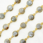Load image into Gallery viewer, Coated Milky Aquamarine Round Shape Bezel Gold Plated Wire Chain. AQU9
