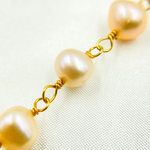 Load image into Gallery viewer, Peach Pearl Round Gold Plated Wire Chain. PRL45
