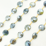 Load image into Gallery viewer, Coated Labradorite Coin Shape Gold Plated Wire Chain. CLB37
