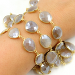 Load image into Gallery viewer, Coated Light Grey Organic Shape Bezel Gold Plated Wire Chain. CMS24
