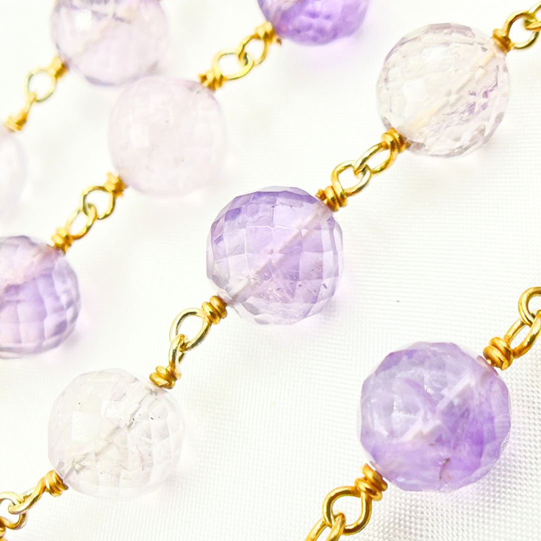 Pink Amethyst Round Shape Gold Plated Wire Chain. AME13