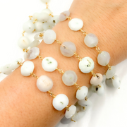 Solar Quartz Coin Shape Gold Plated Wire Chain. 