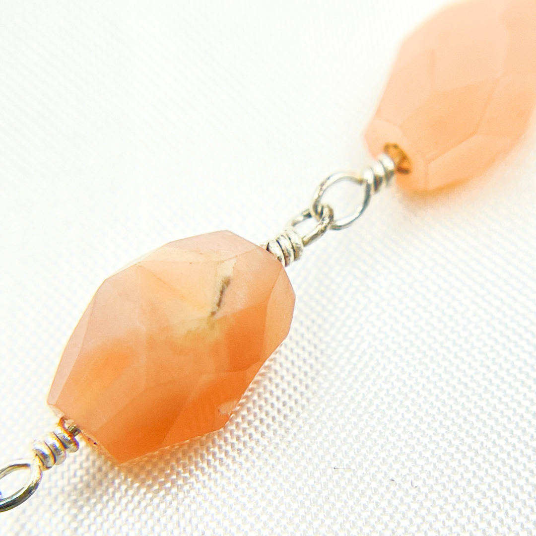 Peach Moonstone Oval Shape Wire Chain. MS63