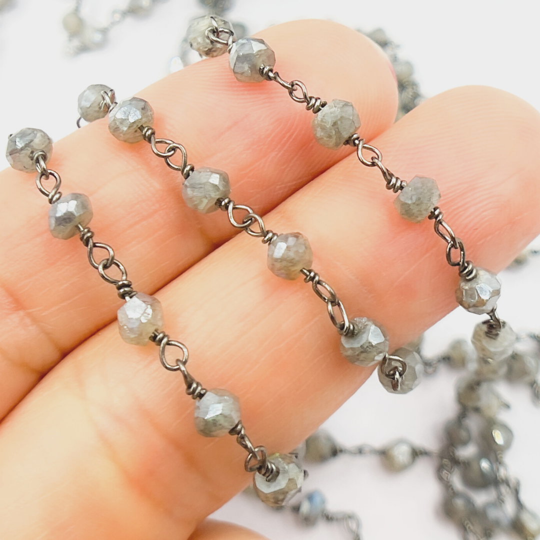 Coated Labradorite Oxidized 925 Sterling Silver Wire Chain. CLB15