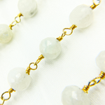 Load image into Gallery viewer, White Rainbow Round Moonstone Gold Plated Wire Chain. MS51
