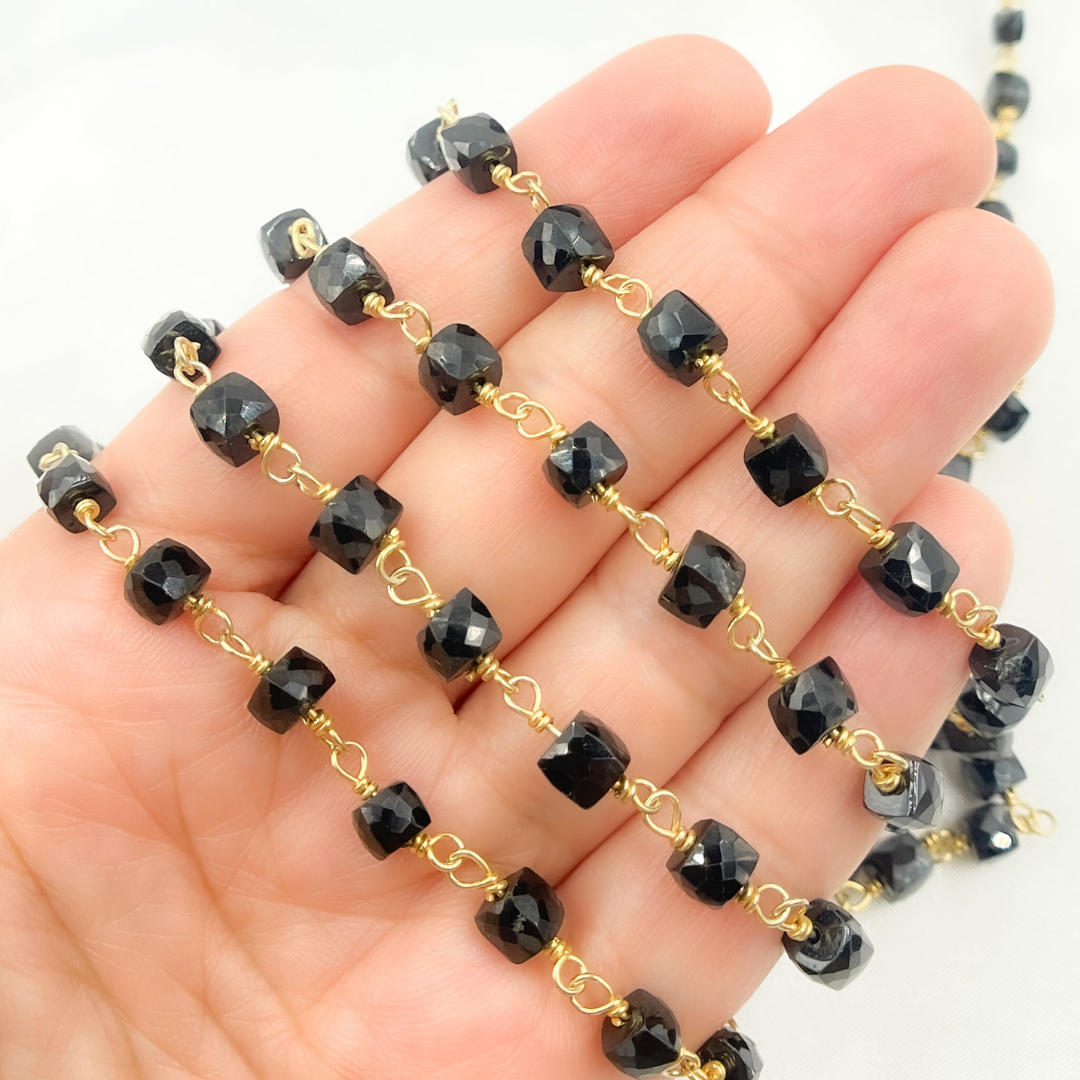 Black Spinel Gold Plated Wire Chain. BSP42