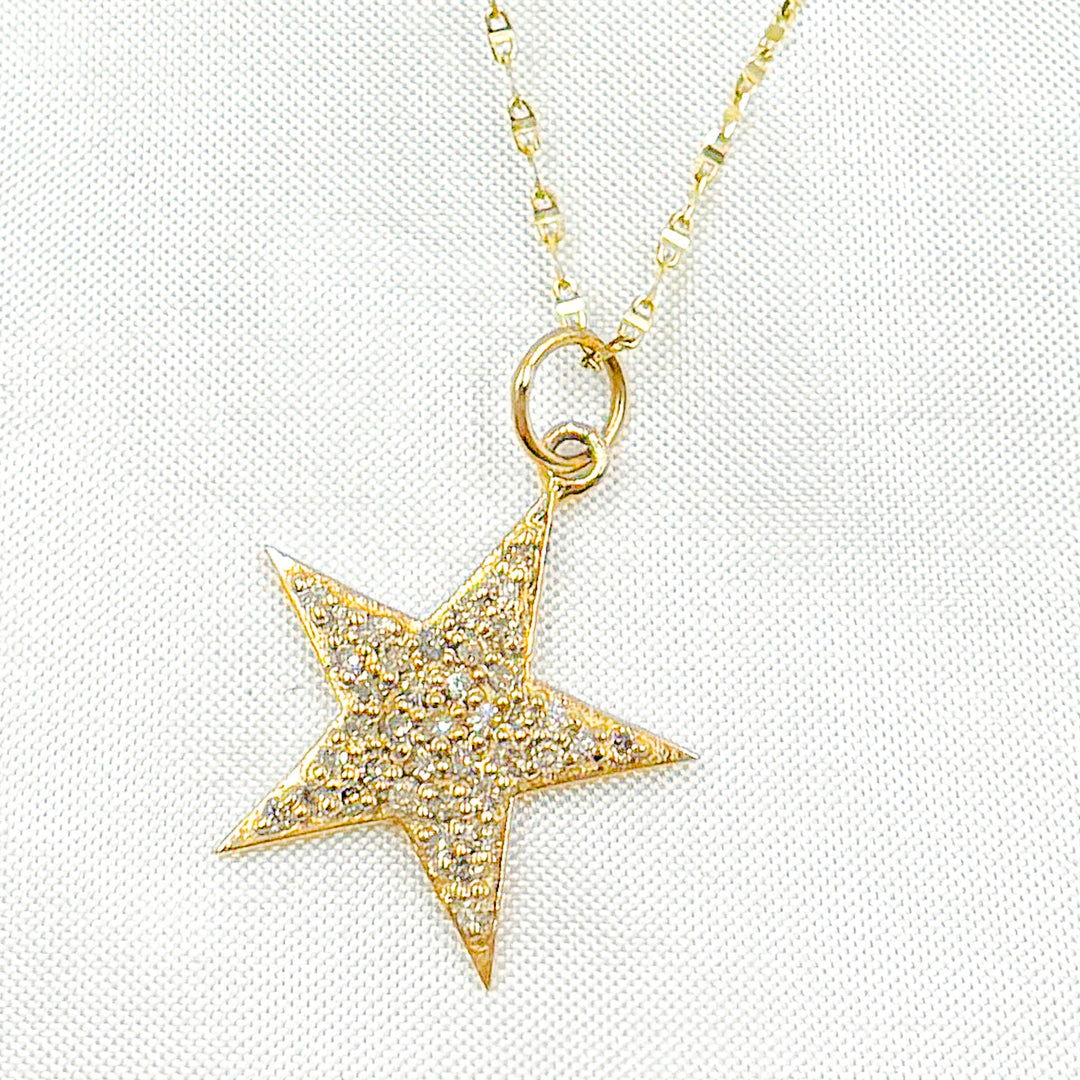 GDP03. 14K Solid Gold Diamond Star Charm