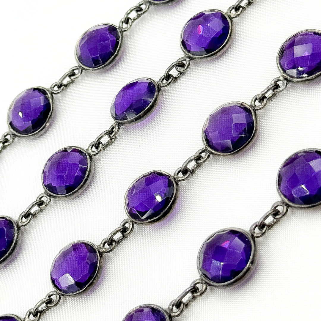 Amethyst Round Shape Bezel Oxidized Wire Chain. AME5