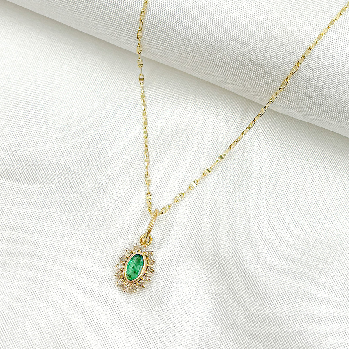 GDP644. 14k Solid Gold Diamond and Gemstone Oval Charm
