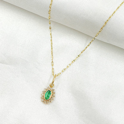 GDP644. 14k Solid Gold Diamond and Gemstone Oval Charm