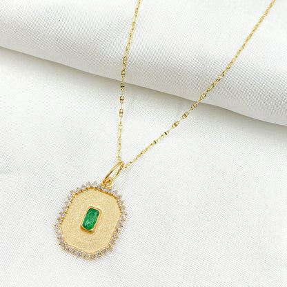 GDP612. 14k Solid Gold Rectangle Shape Emerald and Diamond Charm