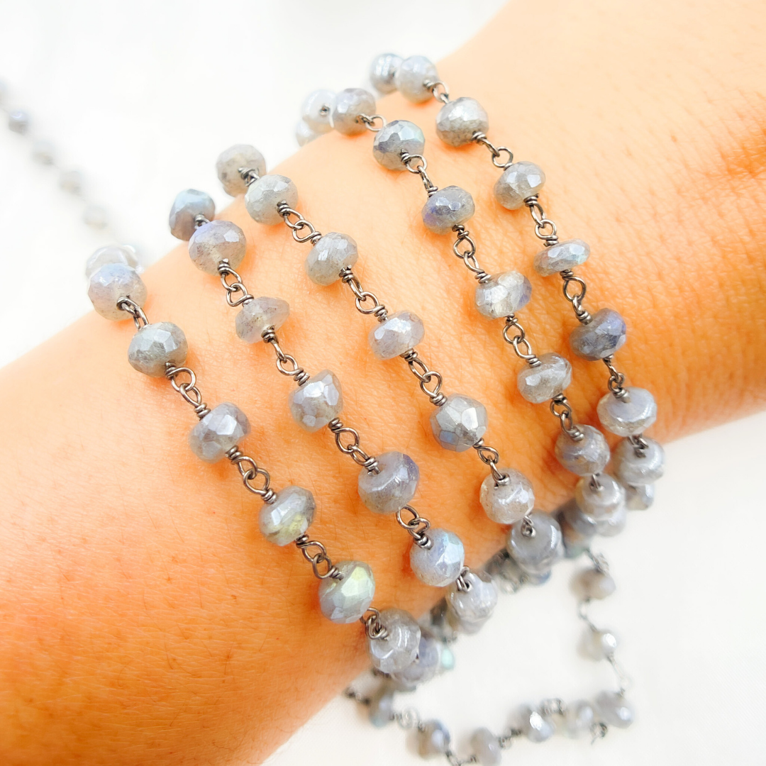 Coated Labradorite Oxidized Wire Chain. CLB53