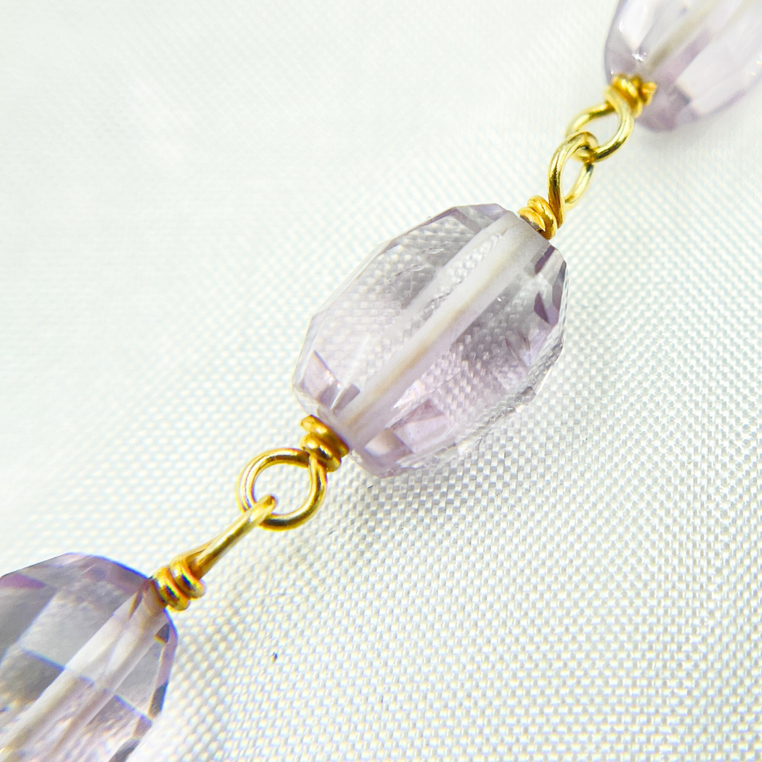 Pink Amethyst Oval Gold Plated Wire Chain. AME11