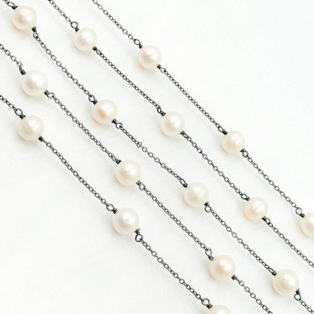 Freshwater Pearl Oxidized Connected Wire Chain. PRL54