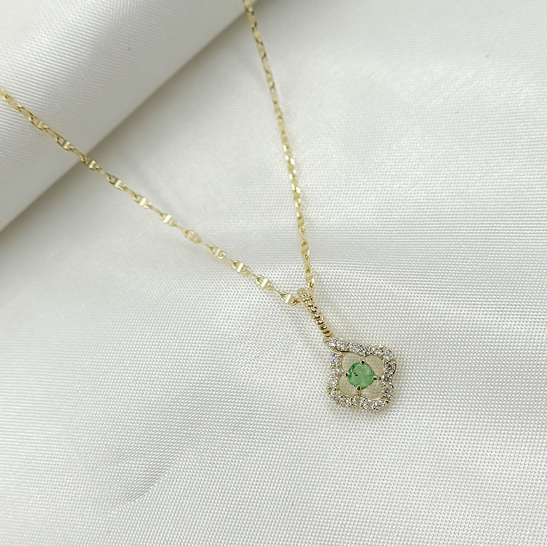 14k Solid Gold Diamond and Emerald Flower Charm. PN417531Y14EM1