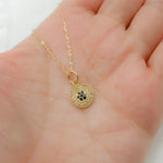 Load image into Gallery viewer, 14k Solid Gold Diamond and Blue Sapphire Circle Charm. GDP372
