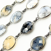 Dendrite Opal Organic Shape Bezel Oxidized Silver Wire Chains