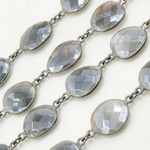 Load image into Gallery viewer, Coated Grey Moonstone Organic Shape Bezel Oxidized Wire Chain. CMS3
