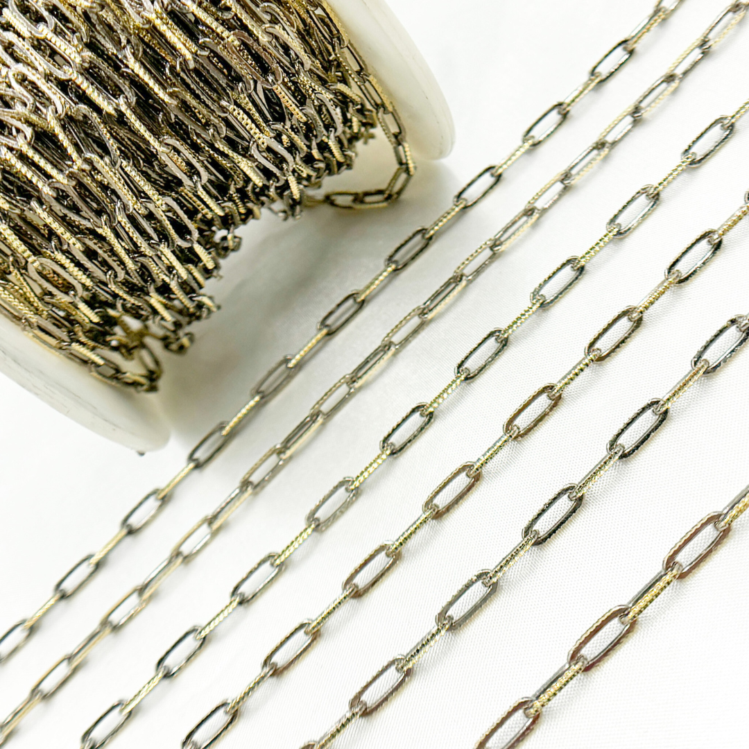 Two Tone Black Rhodium and Gold Plated Paperclip Textured Chain. Z113GB