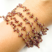 Garnet Cluster Dangle Gold Plated Wire Chain.