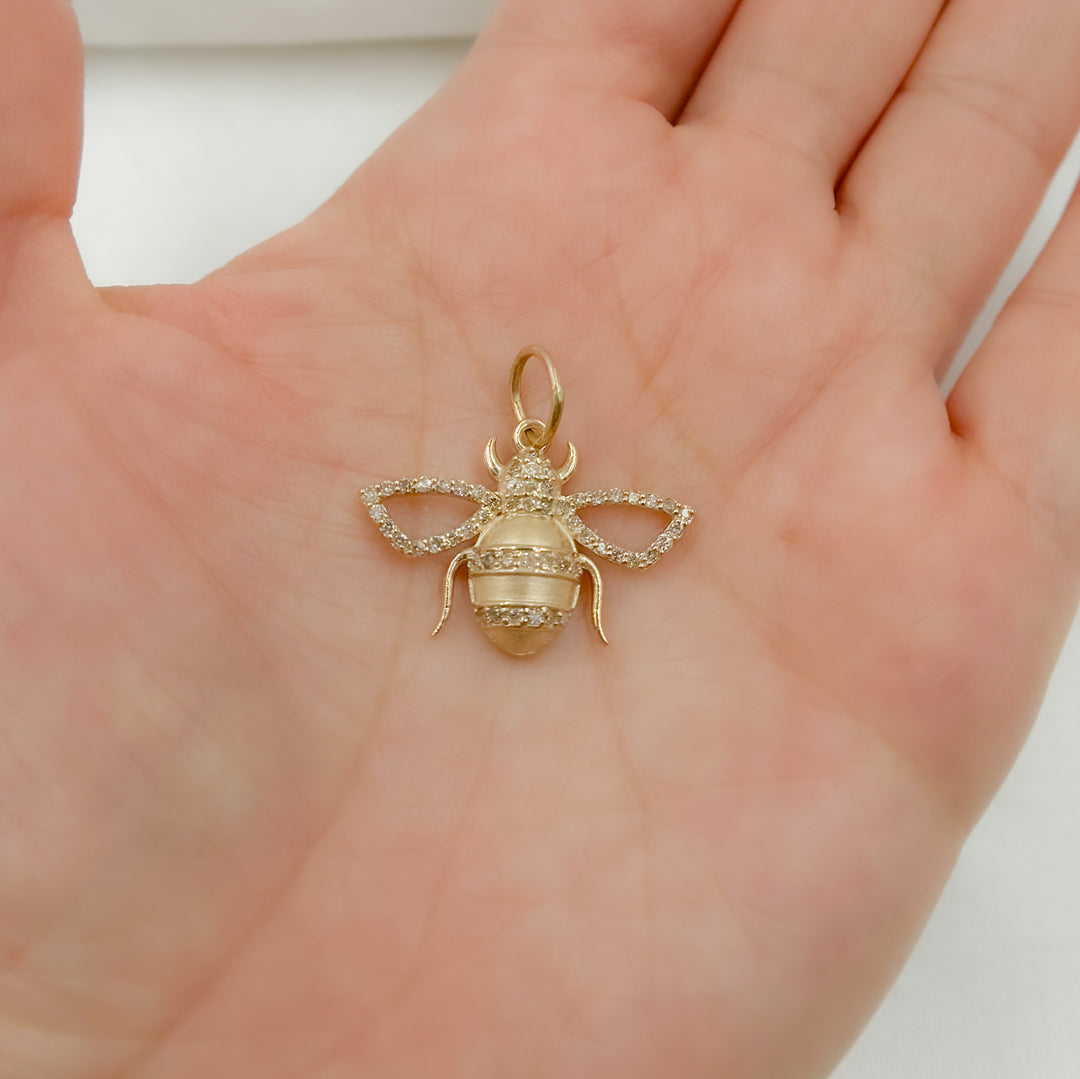 GDP13. 14K Solid Gold Diamond Bee Charm