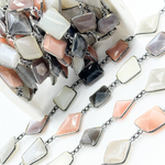 Load image into Gallery viewer, Multi Moonstone Organic Shape Bezel Oxidized Silver Wire Chain. MMS1
