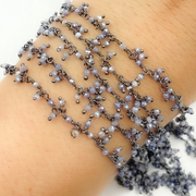 Coated Blue Moonstone Cluster Dangle Oxidized Wire Chain