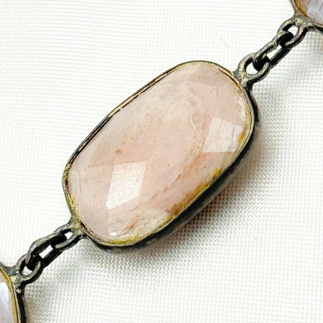 Coated Taupe Moonstone Rectangular Shape Bezel Oxidized Wire Chain. CMS99