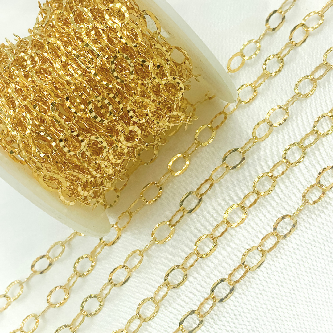 Gold Plated 925 Sterling Silver Hammered Round Link Chain. Y97GP