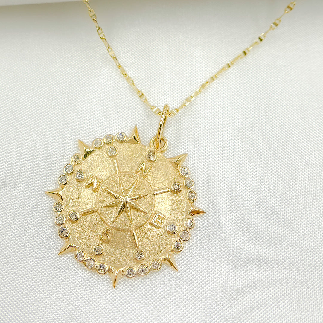 14k Solid Gold Diamond and Ruby Star Circle Charm. GDP495