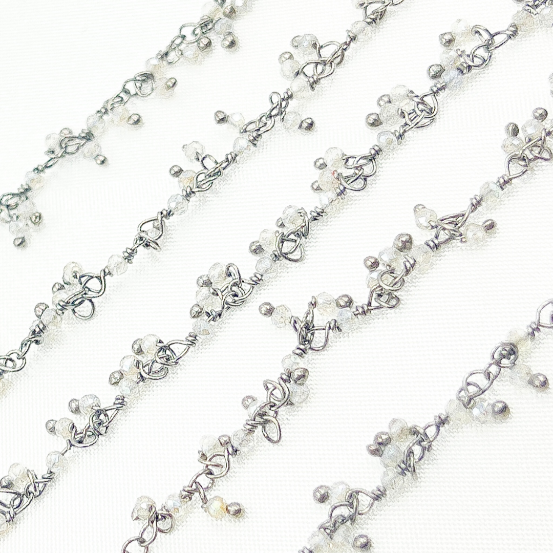 Coated Grey Moonstone Cluster Dangle Oxidized Wire Chain. CMS33