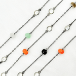 Load image into Gallery viewer, Multi Gemstone Rondel Shape &amp; White Topaz Oxidized Connected Wire Chain. MGS3
