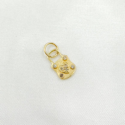 GDP553. 14K Solid Gold Diamond Heart Lock Charm