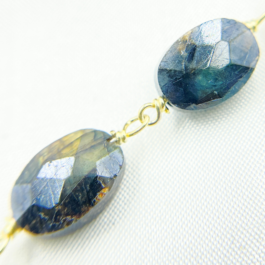 Coated Labradorite Oval Shape Gold Plated Wire Chain. CLB40